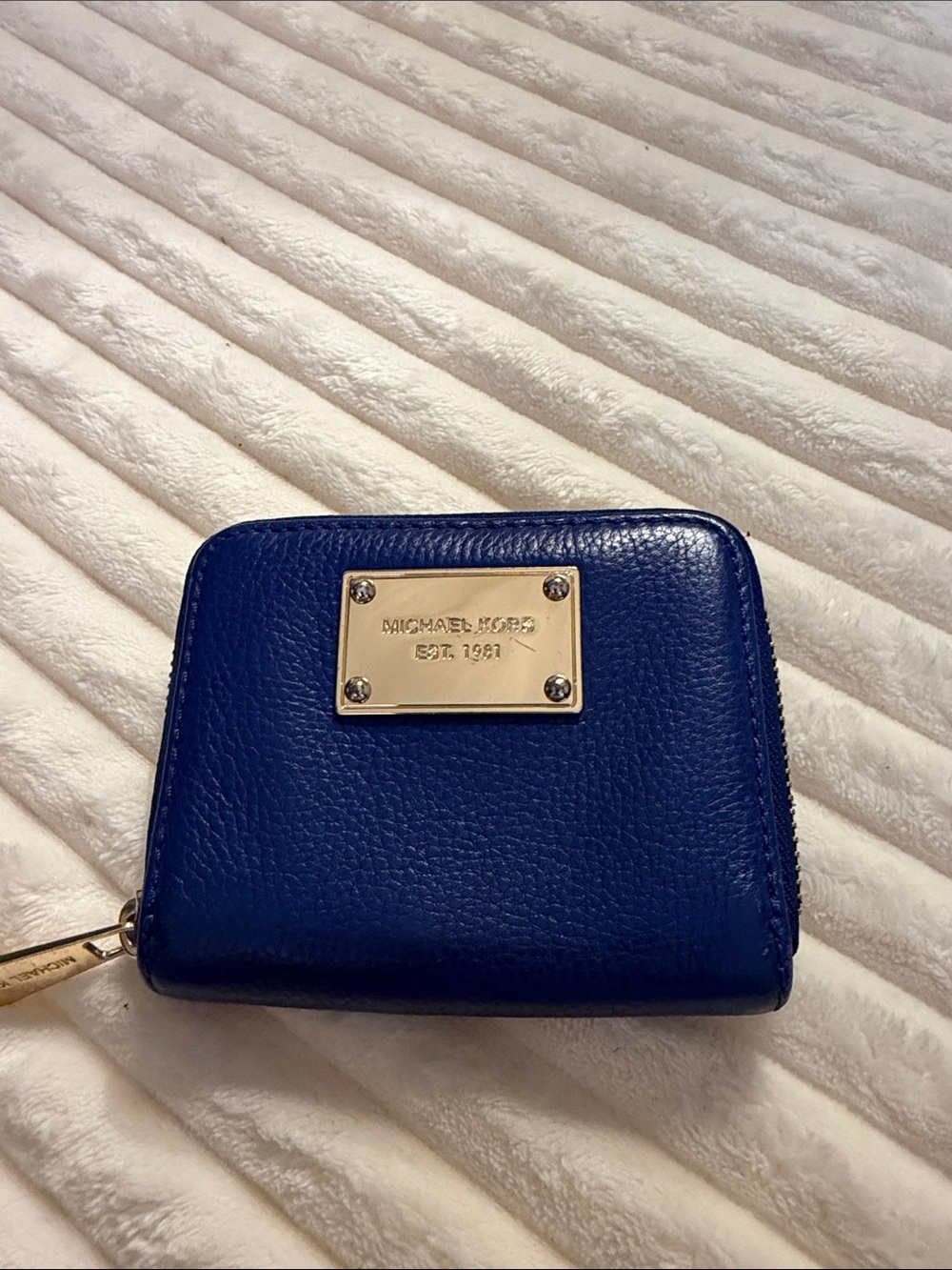 Michael Kors Pebbled Leather Zip-Around Wallet in Cobalt Blue with Gold Plate